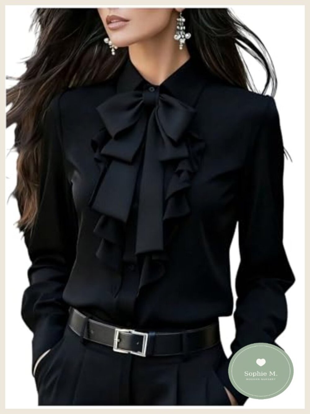 Women's Bow Ruffle Long Sleeve Button Down Blouse Office Wear